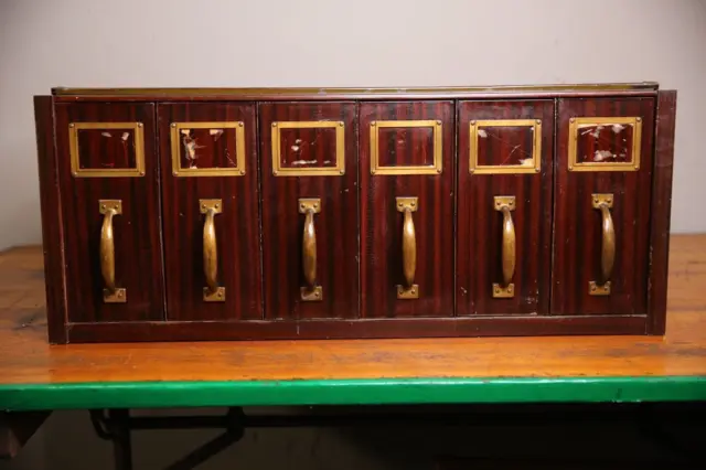 Antique apothecary file cabinet library card catalog storage box brass handles