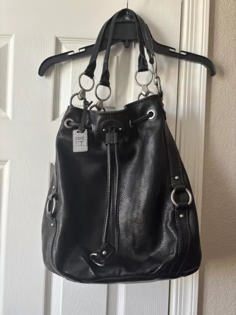 frye black Pebbled leather drawstring handbag