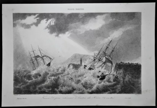 GRAVURE - ANTIQUE PRINT - MARINE - FRANCOIS DEPAU échouant entrée du HAVRE 1837