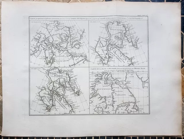 Stampa antica mappa Nord America Canada Hudson Mare Artico Diderot 1781