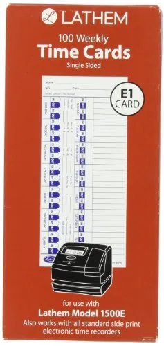 Lathem Universal Weekly Time Card - 100 Sheet[s] - 9" X 4" Sheet Size - White -