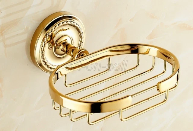 Gold Color Brass Bathroom Soap Dish Holder Wall Mounted Soap Storage Basket