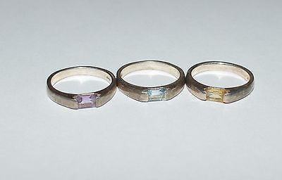 Vintage Sterling Silver Amethyst Blue Topaz And Citrine Stackable Rings