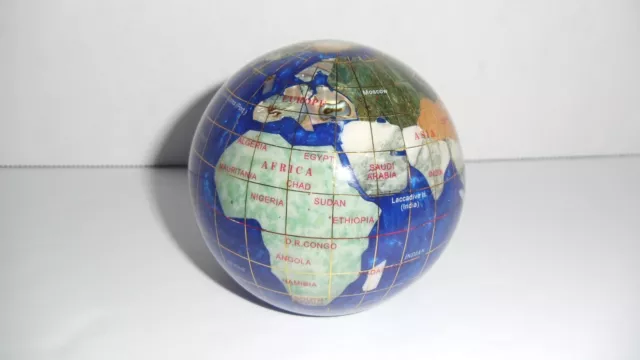 Alexander Kalifano 3" Gemstone World Globe Paperweight Blue Mother Of Pearl