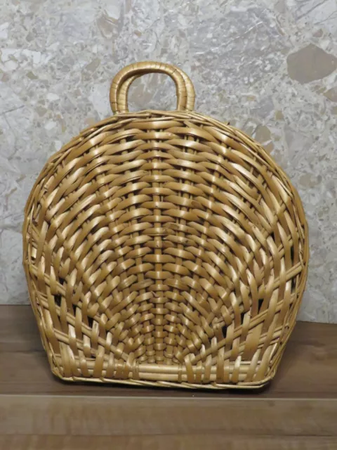 VTG Boho Bohemian Woven Wicker Rattan Basket Purse Hand Bag Handles Retro Shell