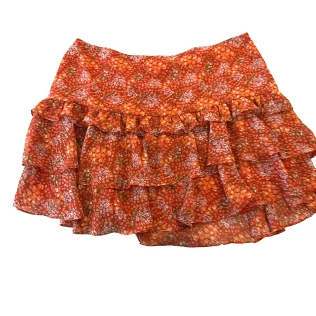 Rebecca Minkoff Phoebe Tiered Ruffle Floral Mini Skirt Women’s Size L Large