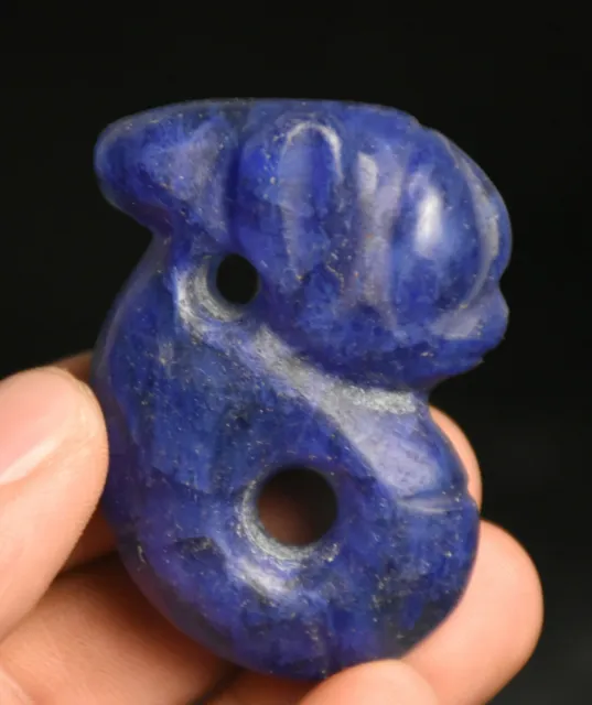 5CM China Hongshan Culture Blue Crystal Carved Pig Dragon Amulet Pendant H0043