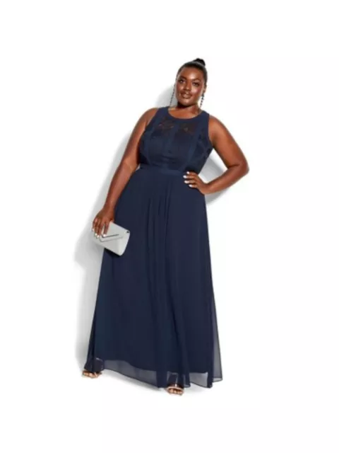MSRP $119 City Chic Womens Apparel Plus Size Maxi Panelled Bodice Blue Size 18