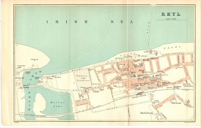 ANTIQUE FOLDING MAP Plan of Rhyl North Wales 1902 J Bartholomew 10