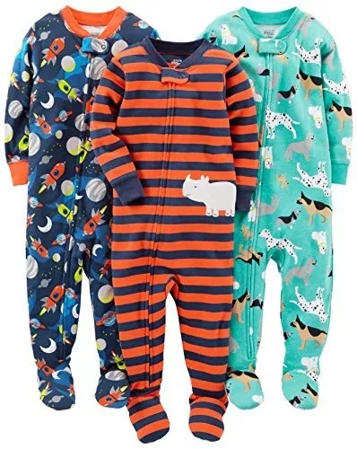 Simple Joys By Carter'S Baby Boys' Snug-Fit Footed Cotton Pajamas, Pack Of 3, Na