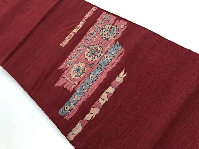 6141312: Japanese Kimono / Vintage Nagoya Obi / Tsumugi / Woven Flower Crest