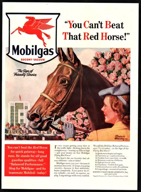 1940 MOBIL Horse AD Frederic Stanley Vintage Print Art Gasoline Mobilgas