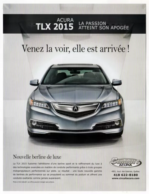 2015 ACURA TLX Vintage Original Print AD | Silver sedan car photo French Canada