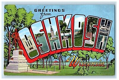Greetings From Oshkosh Wisconsin WI, Large Letters Vintage Postcard