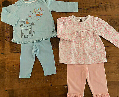 Baby Girl 0-3 months 2 leggings top outfit sets F&F George Green Pink Combine