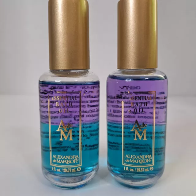 Lot of 2 Alexandra de Markoff Essential Bath Oil Blue Purple 1 fl oz New Old Sto