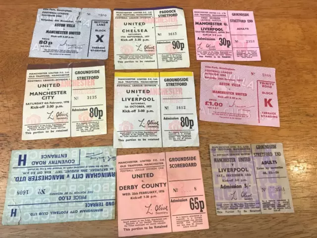 9 Manchester United Home & Away Match Tickets 1970's (6 Home & 3 Away)