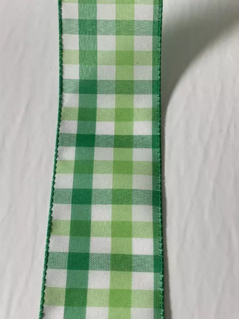 5 Yds - 2 1/2” Wired Green & White Buffalo Plaid Faux Linen Ribbon St Patrick’s