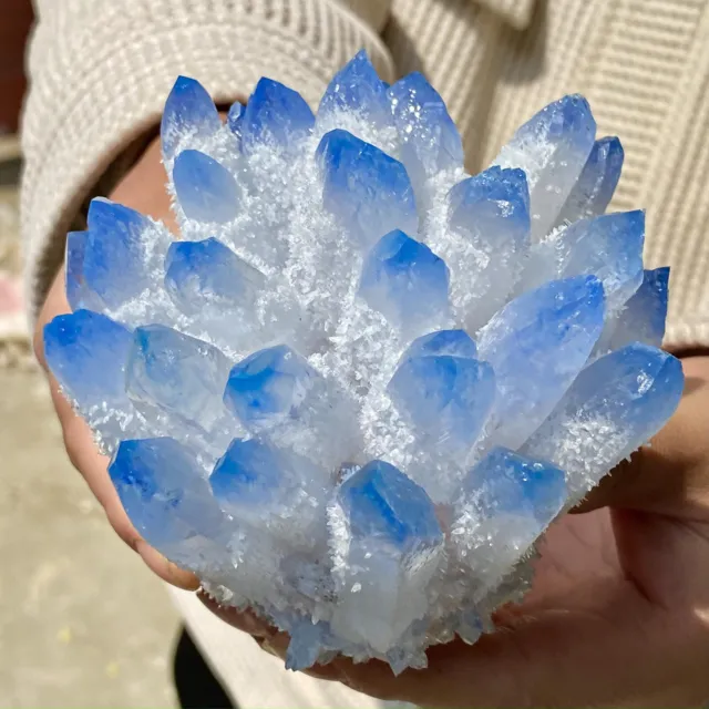 1.6LB New Find sky blue Phantom Quartz Crystal Cluster Mineral Specimen Healing