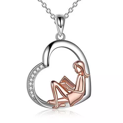 YFN Reading Lover Gift Book Necklace Sterling Silver Reading Girl Jewelry Gra...