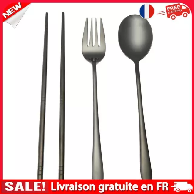 4pcs Stainless Steel Tableware Set Spoon Fork Chopsticks Gifts (Black)