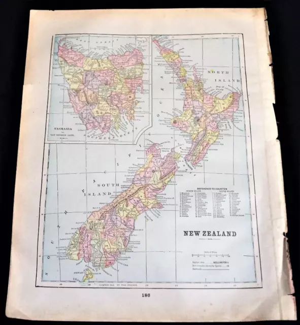 New Zealand & Australia Atlas Map Page 1894 Vintage George F. Cram