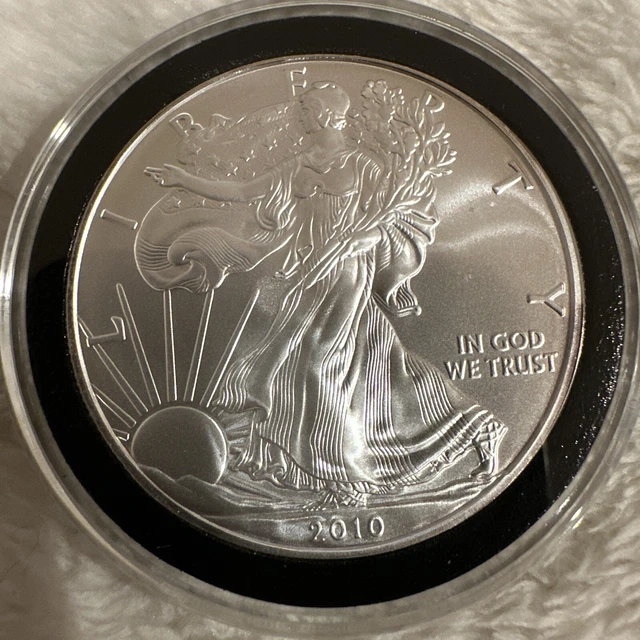 2010 Silver Eagle One Once Silver Dollar!  Bu! In Holder #4. Looks Perfect!