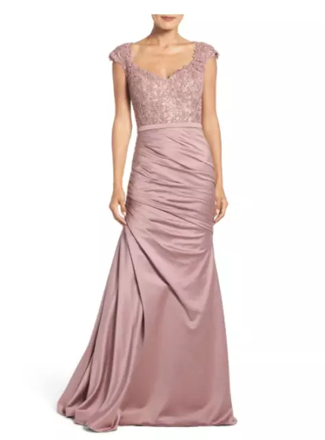 NEW LA FEMME Embellished Lace & Satin Trumpet Gown in Mauve - Size 4 #D4800