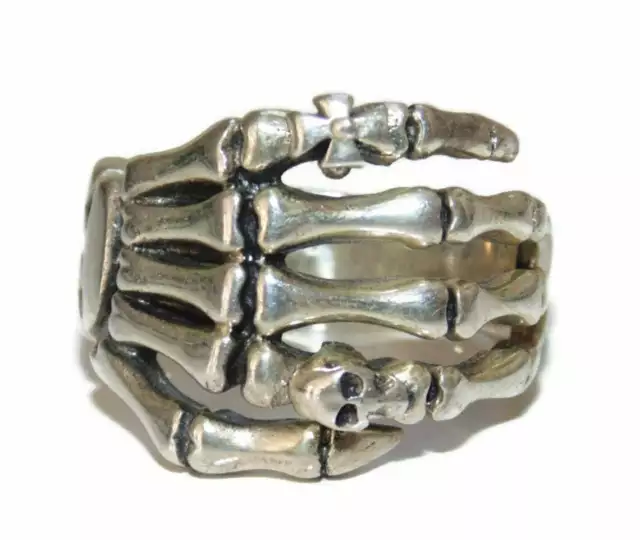 925 Mens Sterling Silver Ring Skull Punk Gothic Rocker Biker Hand Skeleton 10.5