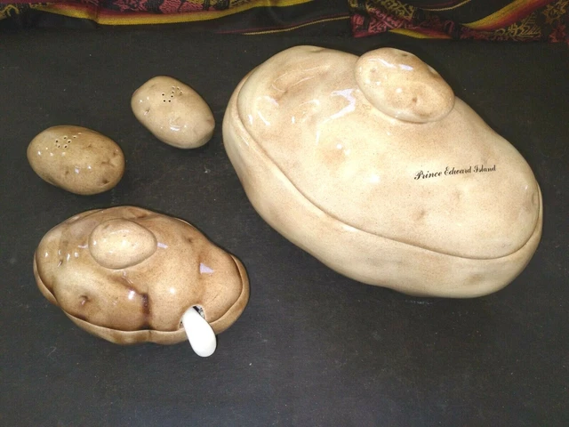 Atlantic Mold Ceramic Baked Potato Serving Set Complete Sour Ceam,Salt,Pepper