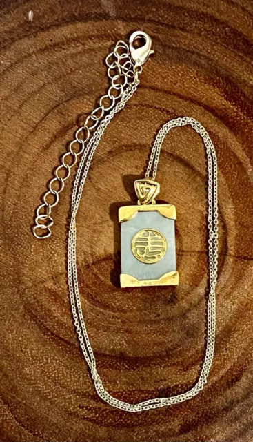 Vintage Gold Plated Jade Oriental Pendant Necklace 18” plus extension