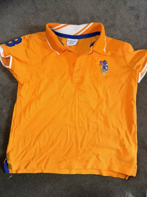 US Polo Assn Kids Boys Polo T Shirt Size 7-8 Orange Collared Button