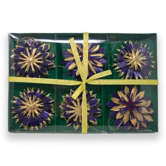 Strohsterne 12er-Set Lila-Gold Mix Baumschmuck Christbaumschmuck Dekoration XMAS