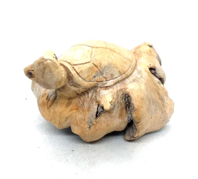 Vintage Hand Carved Wooden Carving Sculpture Art Decor Turtle #3