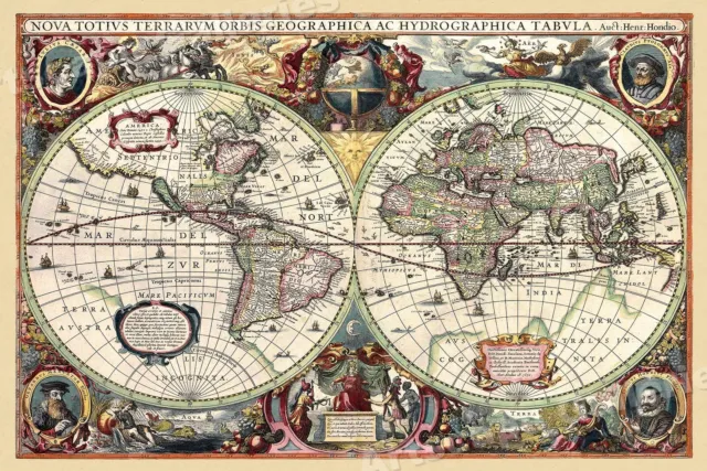 c1630's World Historic Map by Hendrik Hondius - 24x36