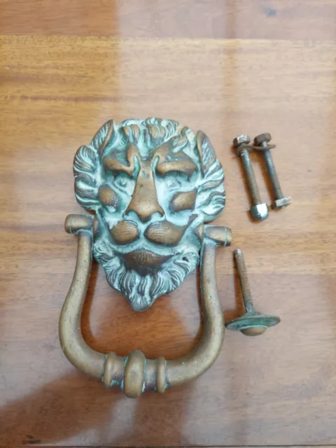 Vintage Lions Head Solid Brass Door Knocker With Strike Plate