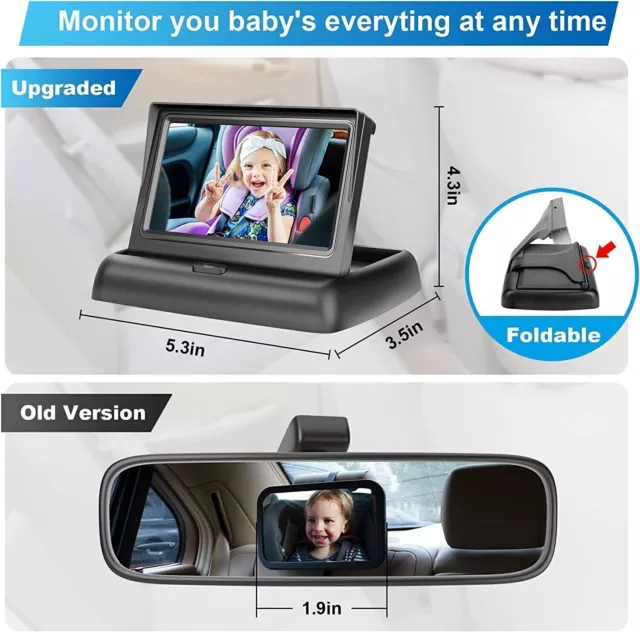 4.3" HD Screen Rear Mirror Camera Car Back Seat Baby Monitor Night Vision Video