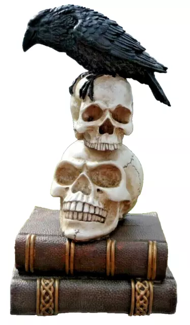 Halloween Krähe Auf Totenkopf Bücher Deko Figur 28cm Schaaaurig Schön NEU N201