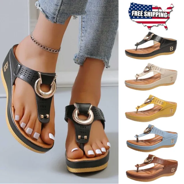 Mid-Wedge Women Orthopedic Sandals Casual Shoes Flip Flops Anti-Slip Slippers US