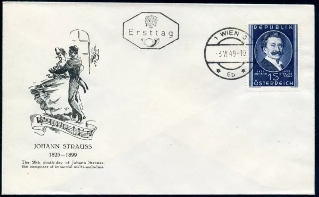 Österreich Austria Wien 1949 Musik Komponist Johann Strauss Nr. 934 FDC 35 € Kat