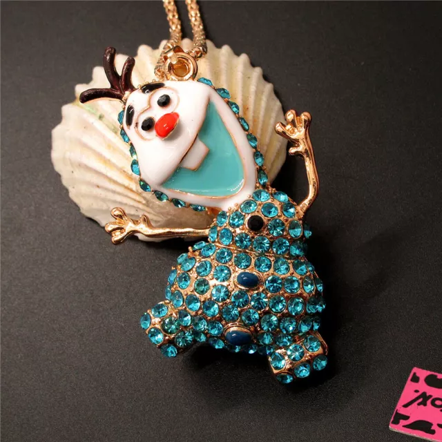 New Blue Enamel Cute Snowman Crystal Pendant Fashion Women Necklace