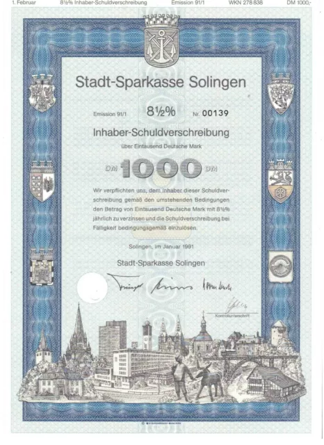 Stadt Sparkasse Solingen  1000DM 1991