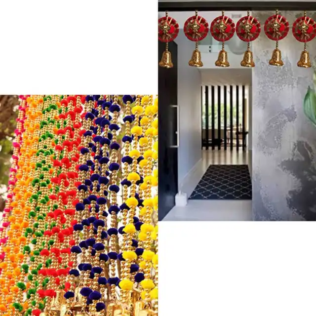 Indian Handmade Wall Hanging Pom Pom with Ganesha Hangings For Decoration