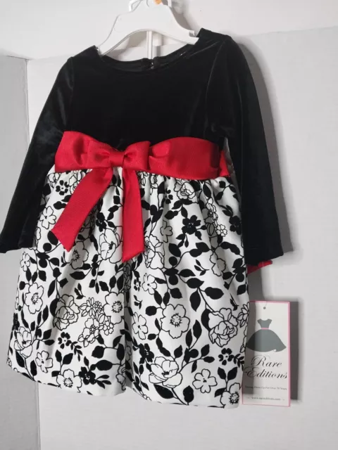 Baby Rare Editions Black Velvet Holiday Christmas Floral Dress 24M  2 pcs Set 2