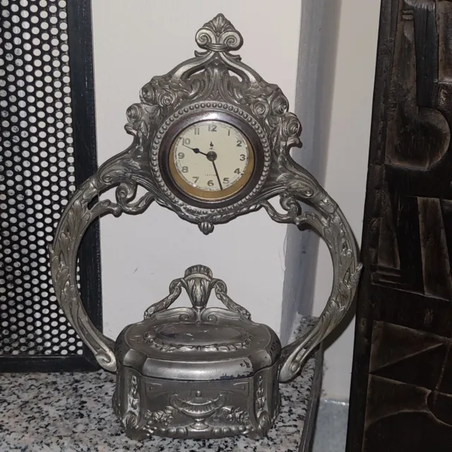 Orologio Vintage Da Tavolo Antico Portagioie Meccanico Jeffam