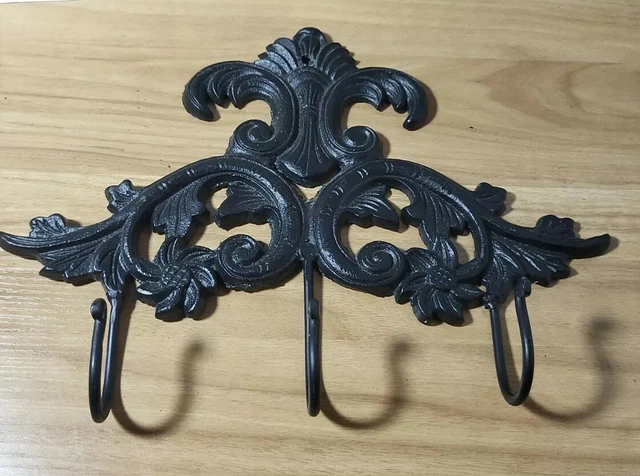 3 Rustic Coat Hooks Hat Entry Way Hall Tree Keys Storage  Cast Iron