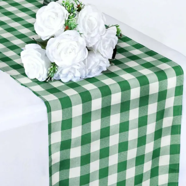 Polyester Table Runner (14"x108") GREEN & WHITE CHECKERED BUFFALO PLAID,GINHHAM