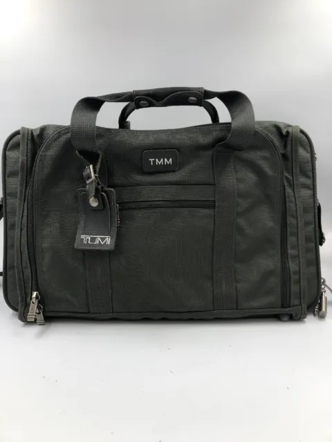 Tumi Green Canvas Messenger Bag - Travel Carry On - Garment Bag - Overnight