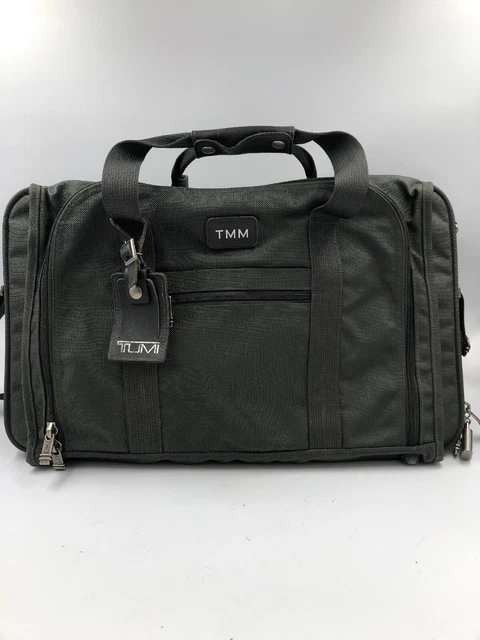 Tumi Green Canvas Messenger Bag - Travel Carry On - Garment Bag - Overnight