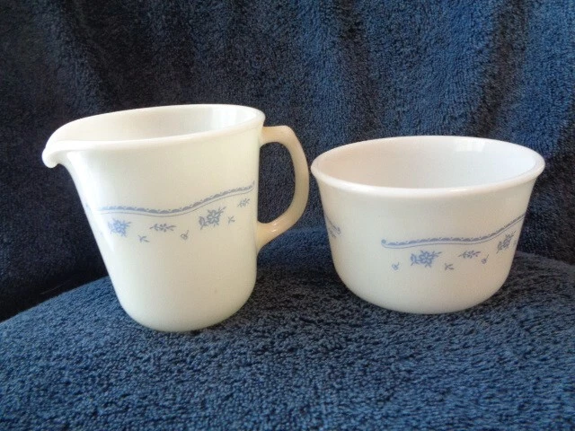 Vintage Pyrex Morning Blue Creamer / Sugar Bowl